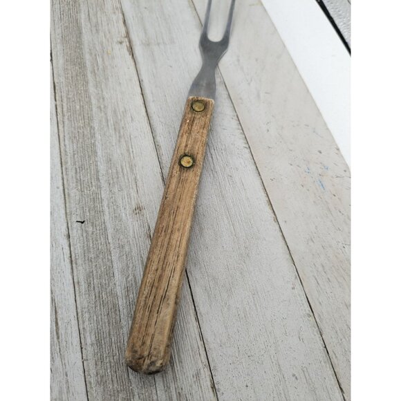 Vintage Meat Fork 10" Wood Handle #1 Stainless Steel USA - Picture 3 of 8